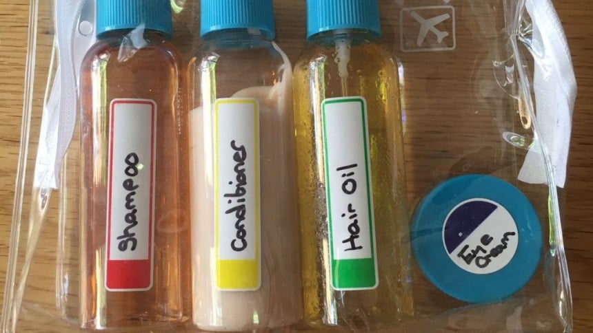 self-laminating labels are perfect for travel bottles
