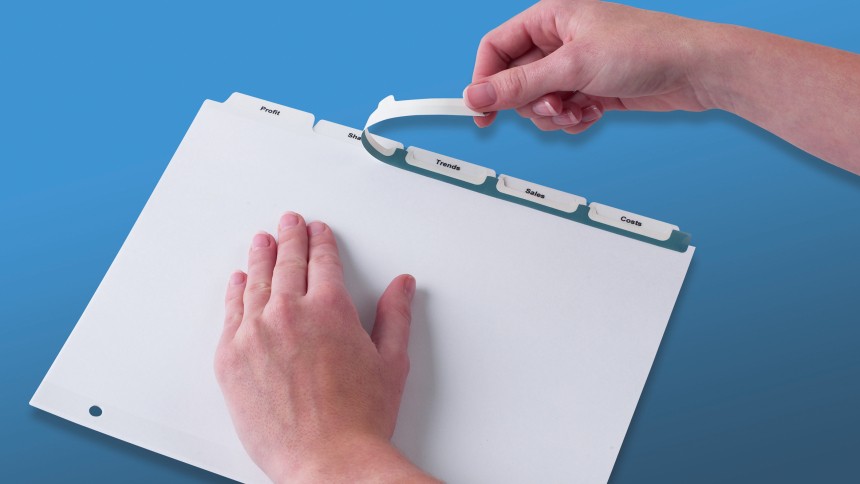 the easy apply strip removes the excess and leaves the labels secured onto your dividers