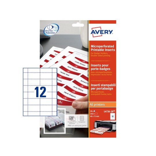 Avery L4726-20 Micro perforated Printable Inserts