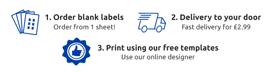 Order blank labels, delivery to your door, print using our free templates
