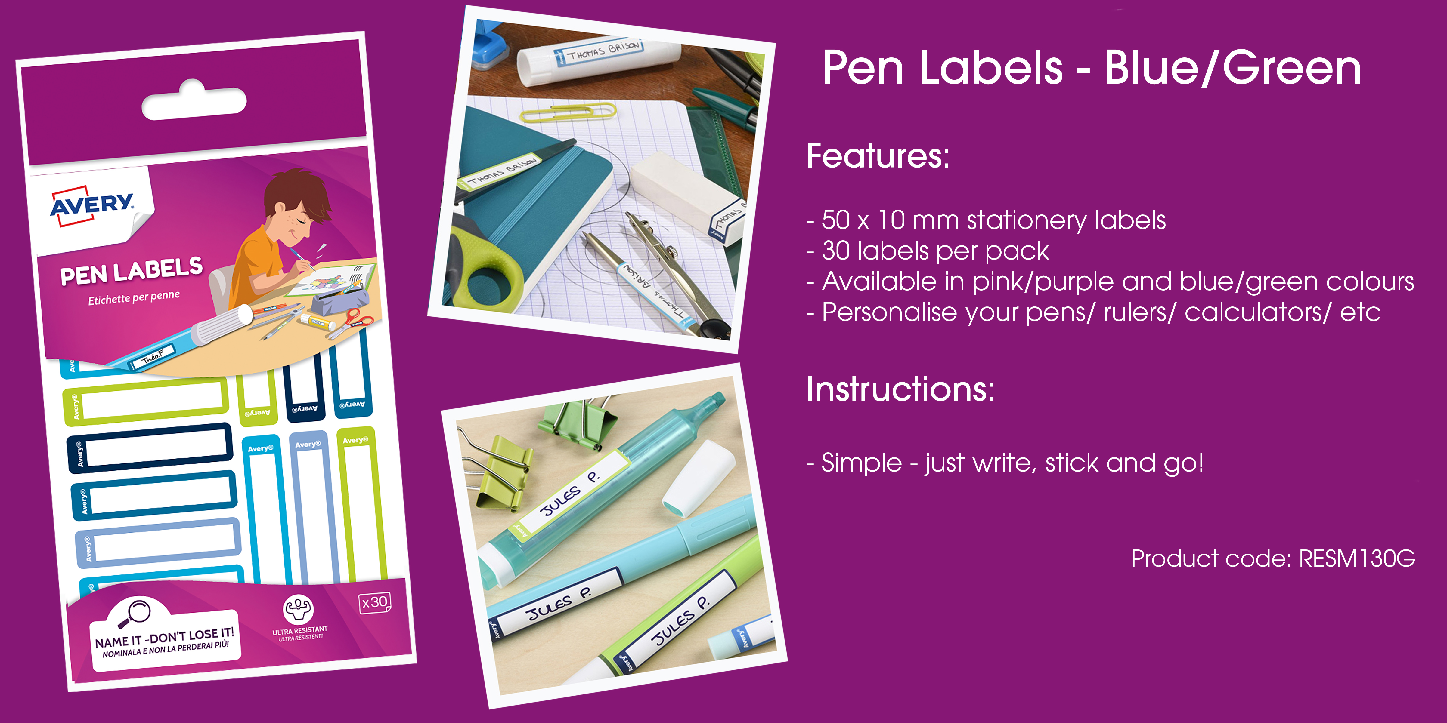 Avery Stationery & Pen Labels - Blue/Green