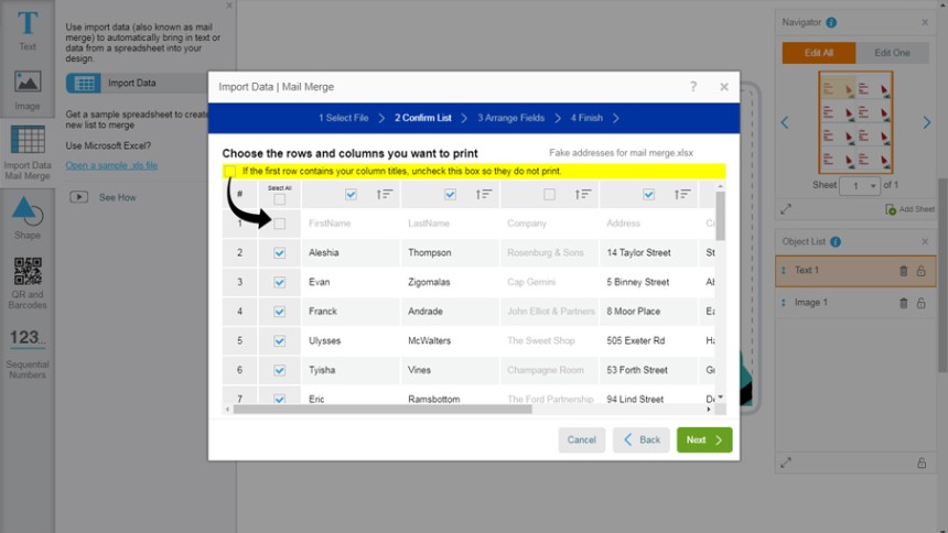 Avery Design & Print Mail Merge