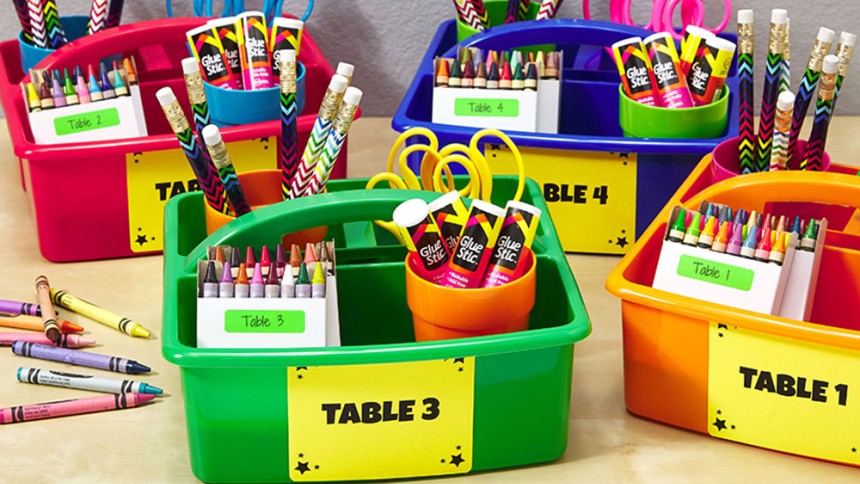 Use colourful Avery labels to organise your classroom supplies
