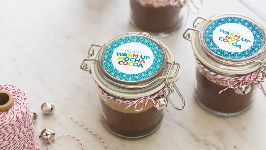 Handmade Cocoa Jar Gifts decorated with Avery labels