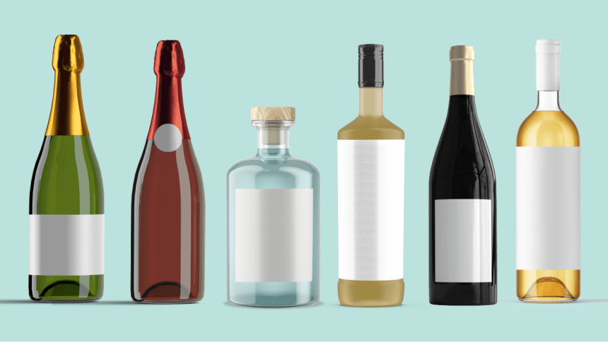 Wine bottles and spirits label size guide