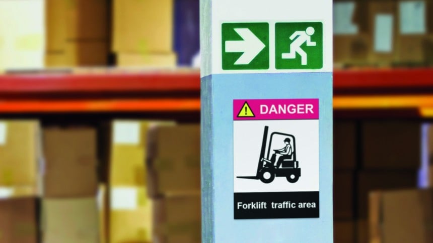 danger forklift label signage