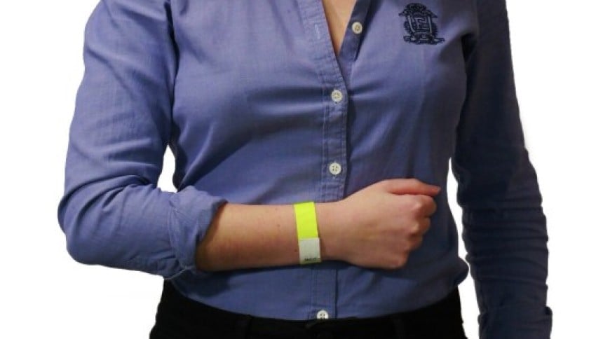TYVEK wristband on a women
