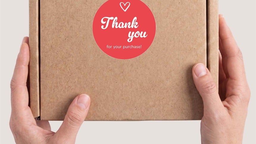 Thank you sticker on box