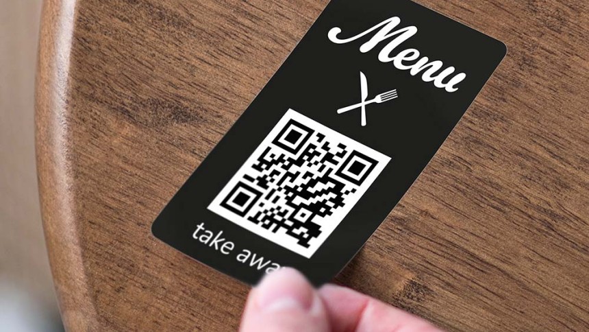 applying qr menu sticker table