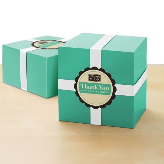 Thank you label on gift box