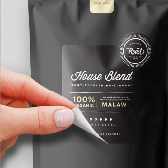 Removable label on coffee bag
