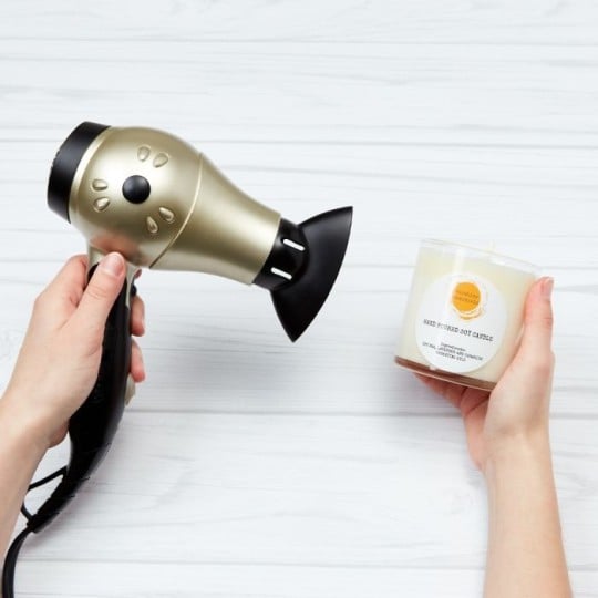 Hairdryer to remove labels