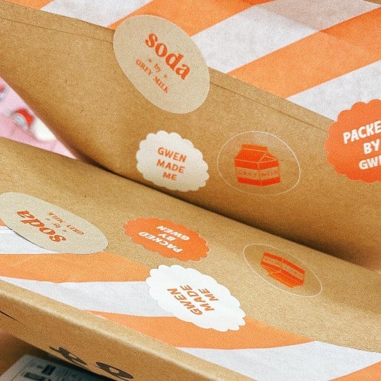 Grey Milk Oval branded stickers printed by avery