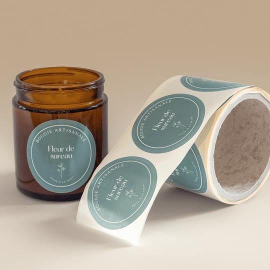 Candle labels on roll with jar