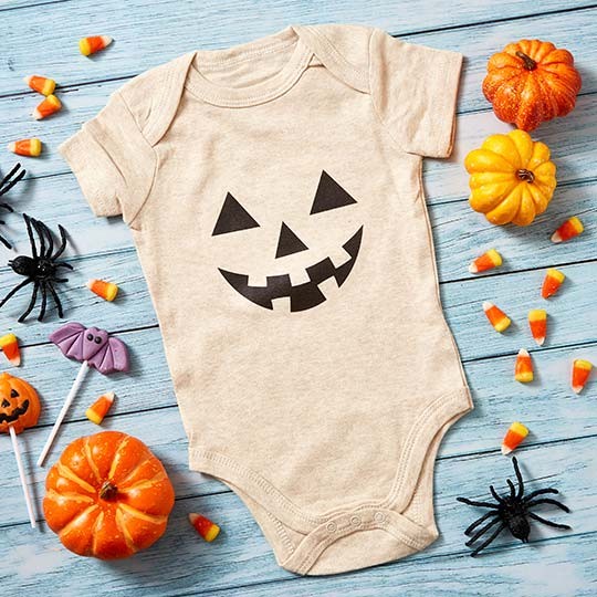 Halloween fabric transfer for a baby grow