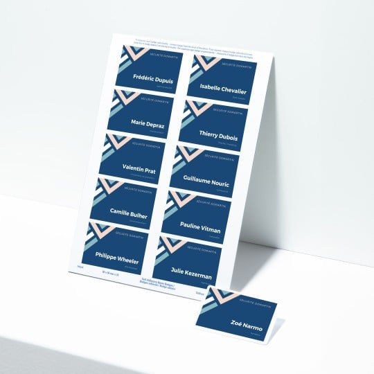Name badges on a sheet