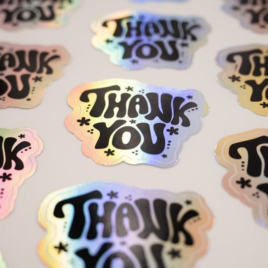 Holographic thank you stickers