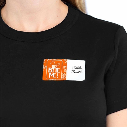 Self adhesive name badge for food company