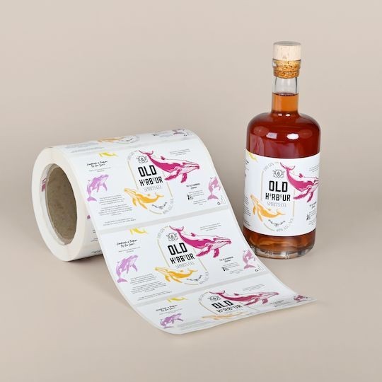 Roll labels gin bottle labels