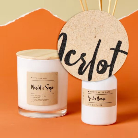 Brown kraft paper stickers on candle jar