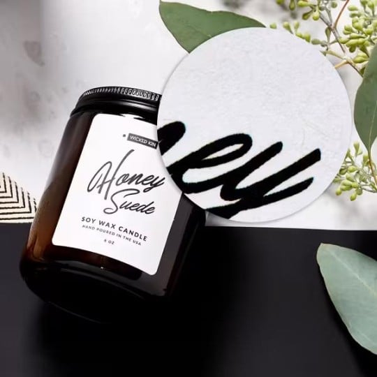 White recycled sticker on glass jar