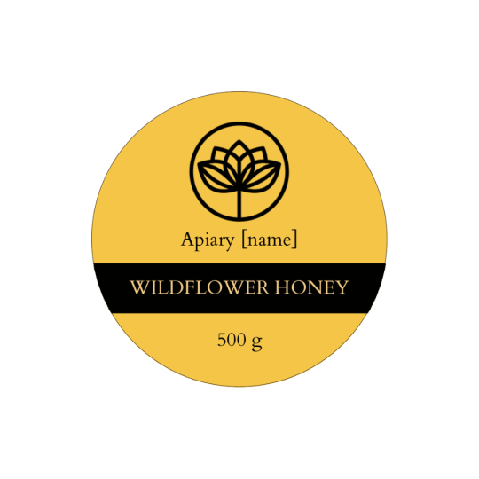 An elegant honey label, 51 mm in size.