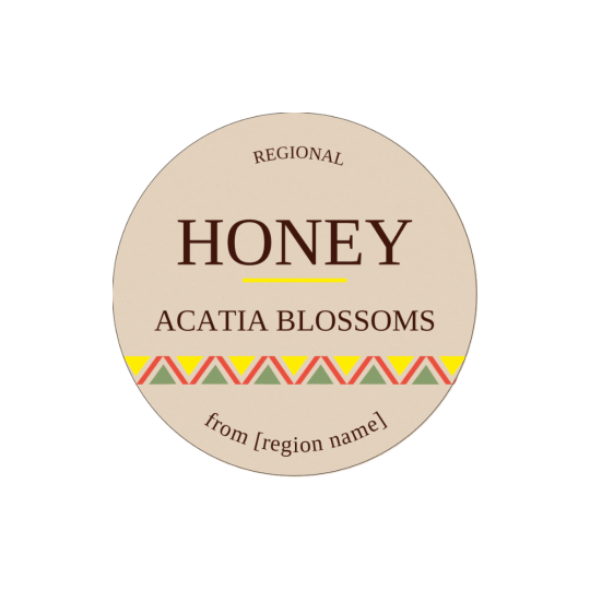 Artistic honey label, 51 mm in size.