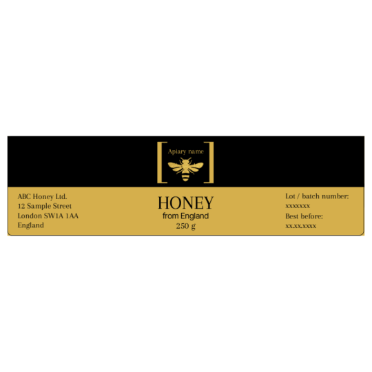 Elegant honey label, measuring 125 x 35 mm.
