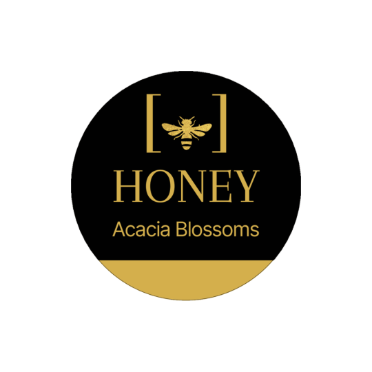 Elegant honey label, 60 mm in size.