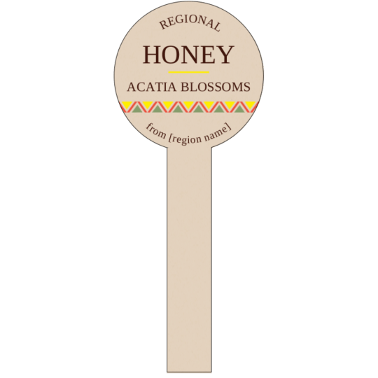 An artistically designed freshness seal for honey, measuring 50 x 100 mm.