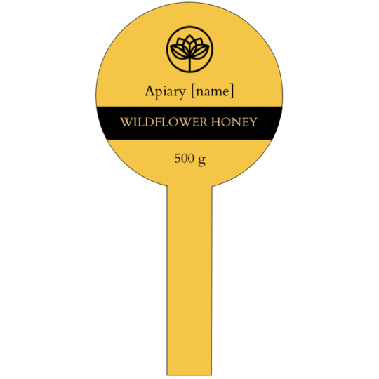 An elegant freshness seal for honey, measuring 50 x 100 mm.