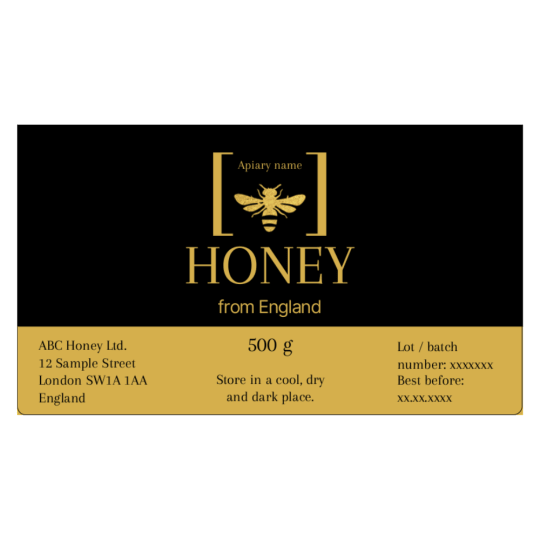 Elegant honey label, size 99.1 x 57 mm