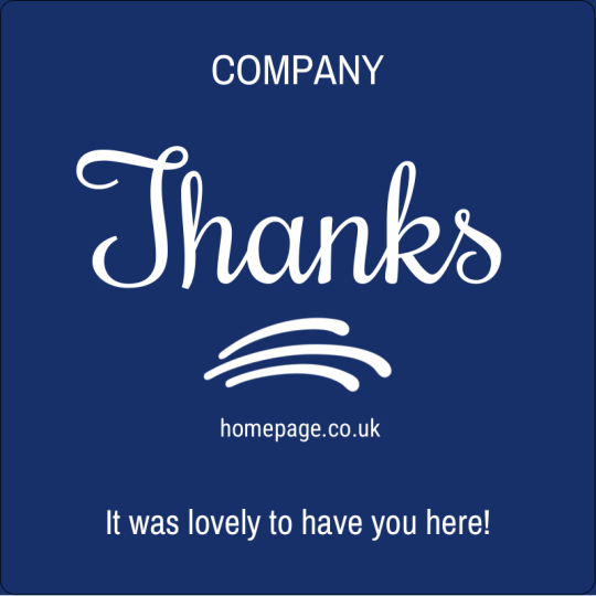 Square sticker: “Thank you very much,” dark blue.