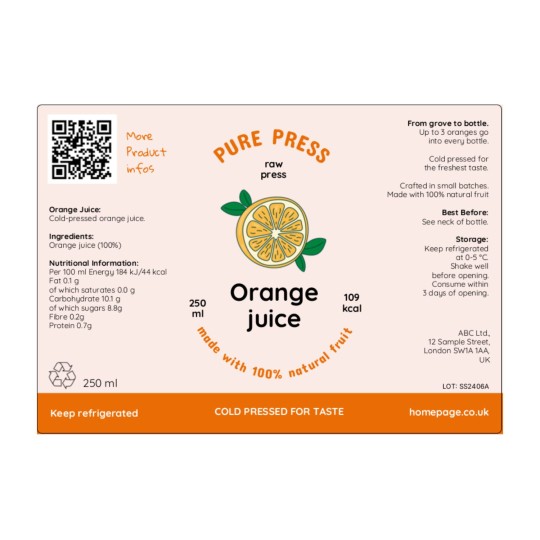 Wrap Around Juice Label 105x148 mm