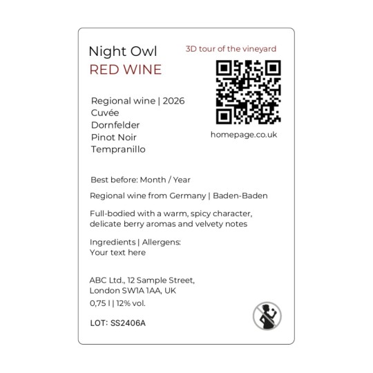 Wine Label Important Information 74 x 105 mm 