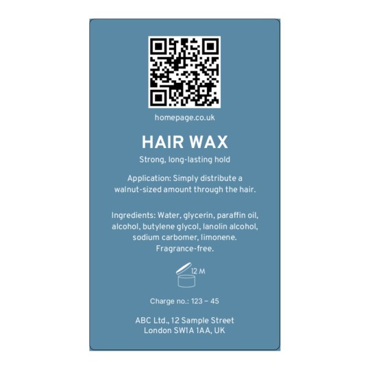 Hair Wax Important Information Label 99.1 x 67.7mm