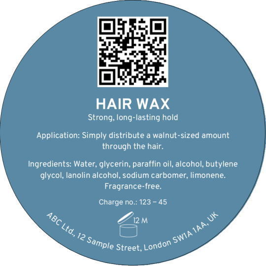 Blue Hair Wax Important Information Label 80 mm