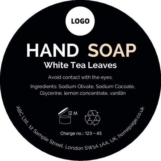 Black Soap Label Important Information Label 80 mm