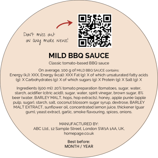 BBQ Sauce Important Information Label 100 mm
