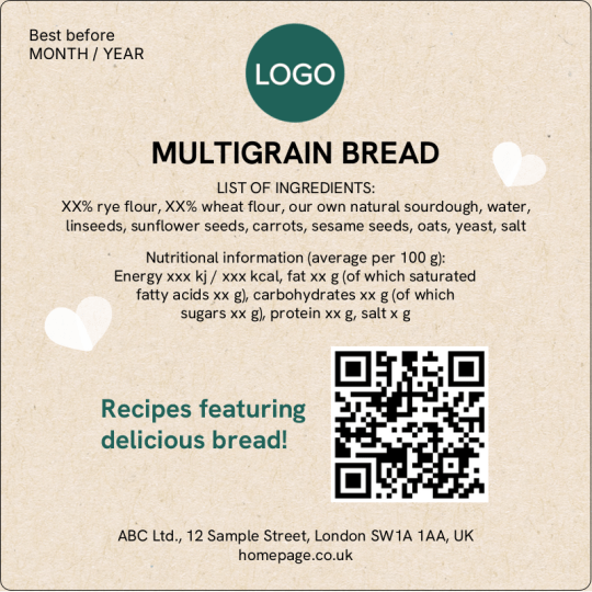 Bread Important Information Label 80 x 80 mm