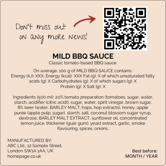 BBQ Sauce Important Information Label 80 x 80 mm