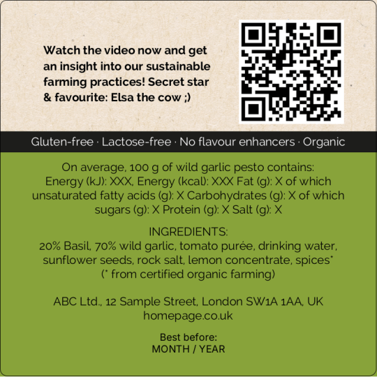 Pesto Important Information Label 80 x 80 mm
