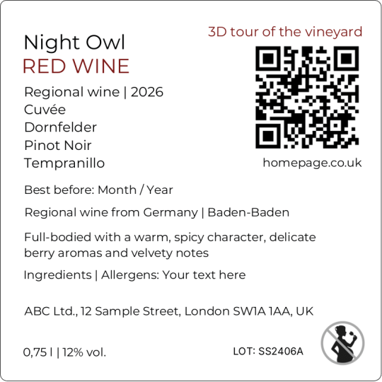 Wine Label Important Information 80 x 80 mm 