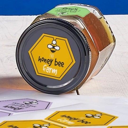 Hexagonal labels honey