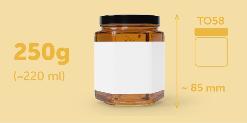 250g hexagonal honey jar label size
