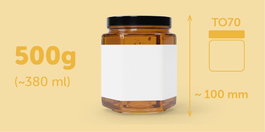 Honey label hexagon jar 500g