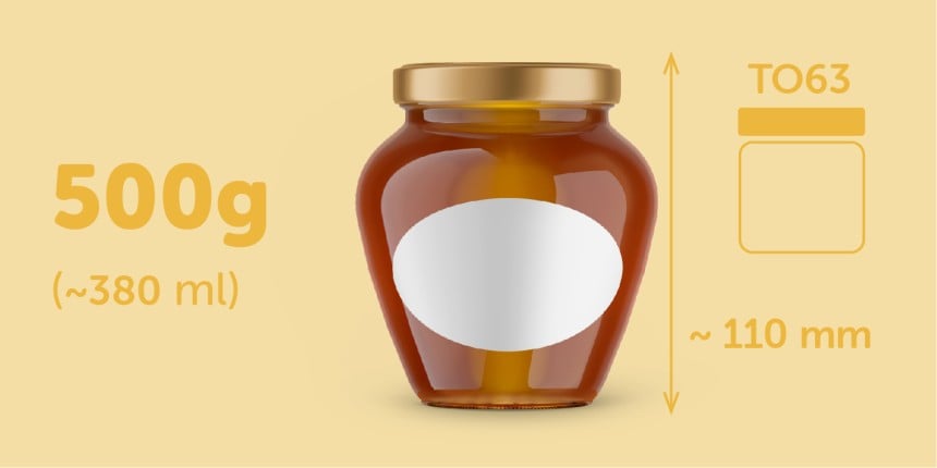 500g Honey oval label size guide