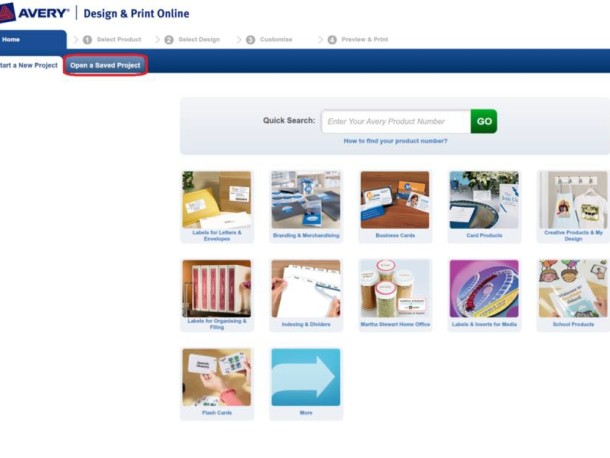 opening a saved project in Avery Design and Print
