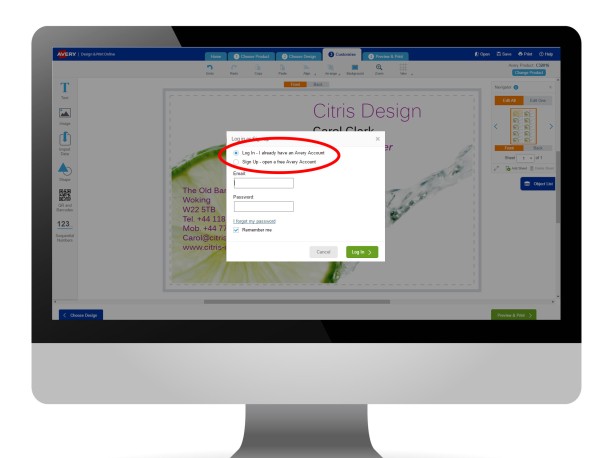 Avery Design & Print Log In Form