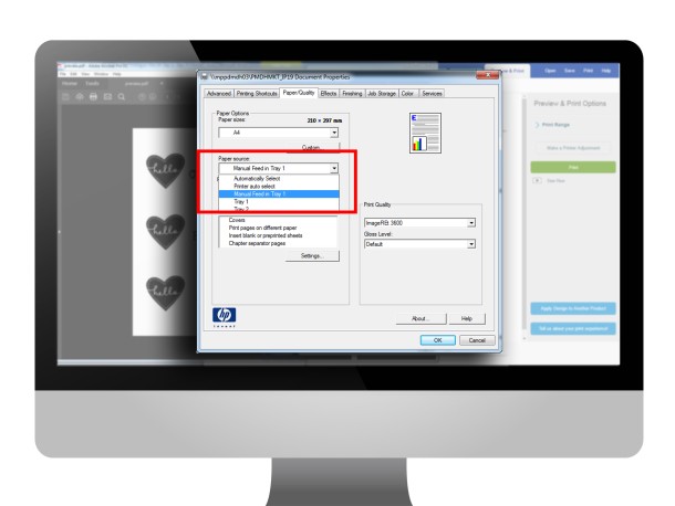 Printer dialogue select paper source